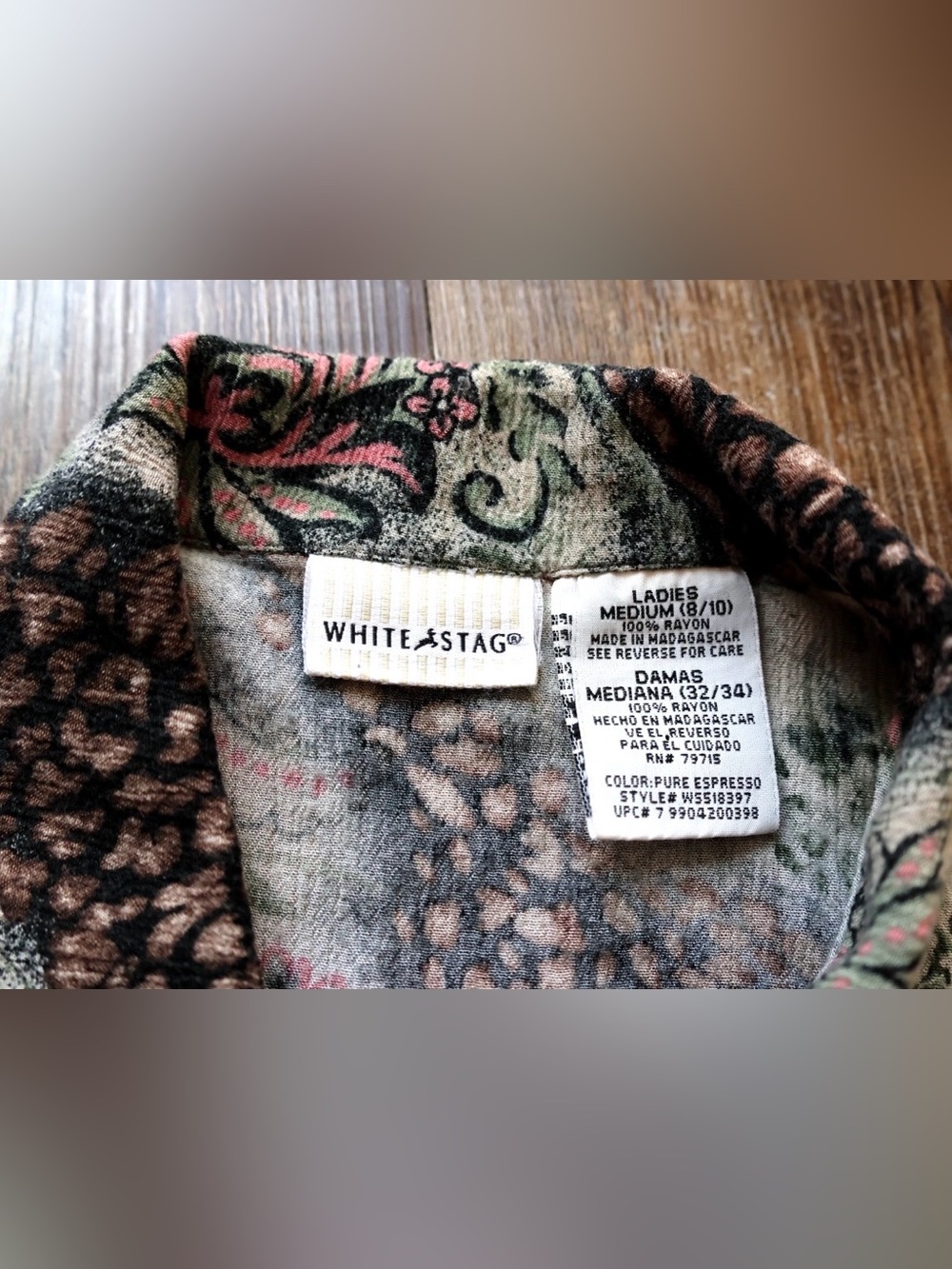 Vintage White Stag Womens M Earthy Floral Pinecone Paisley Shirt Boho 100% Rayon - Picture 10 of 15